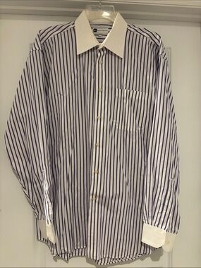 Bachrach White Dress Shirt with Purple Vertical Stripes